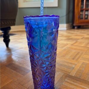 Starbucks Blue and Purple Iridescent Geometric Cup with straw